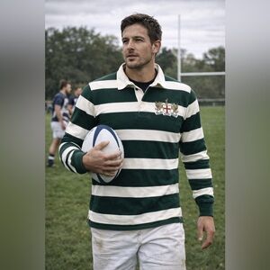 Rugby Ralph Lauren Men's Green/White Striped Rugby Jersey  XL NWT
